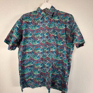 Avi Collection Kahala Mens Hawaiian Button-Up Shirt Large Handcrafted Fish Print